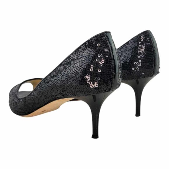 AUTHENTIC JIMMY CHOO Isabel Sequined Peep Toe Pump Sz 37 IT (US 7) - Black - Picture 8 of 10